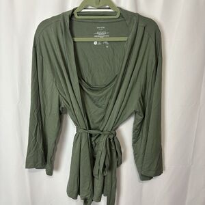 NWOT State of Day L 2-Piece. Fluid-Knit Pajama Set Wrap Robe Tank Organic Green